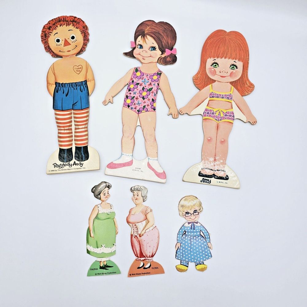 Paper Dolls Vtg Flocked Clothes 60s Mrs Beasley Raggedy Andy Sleeping Beauty